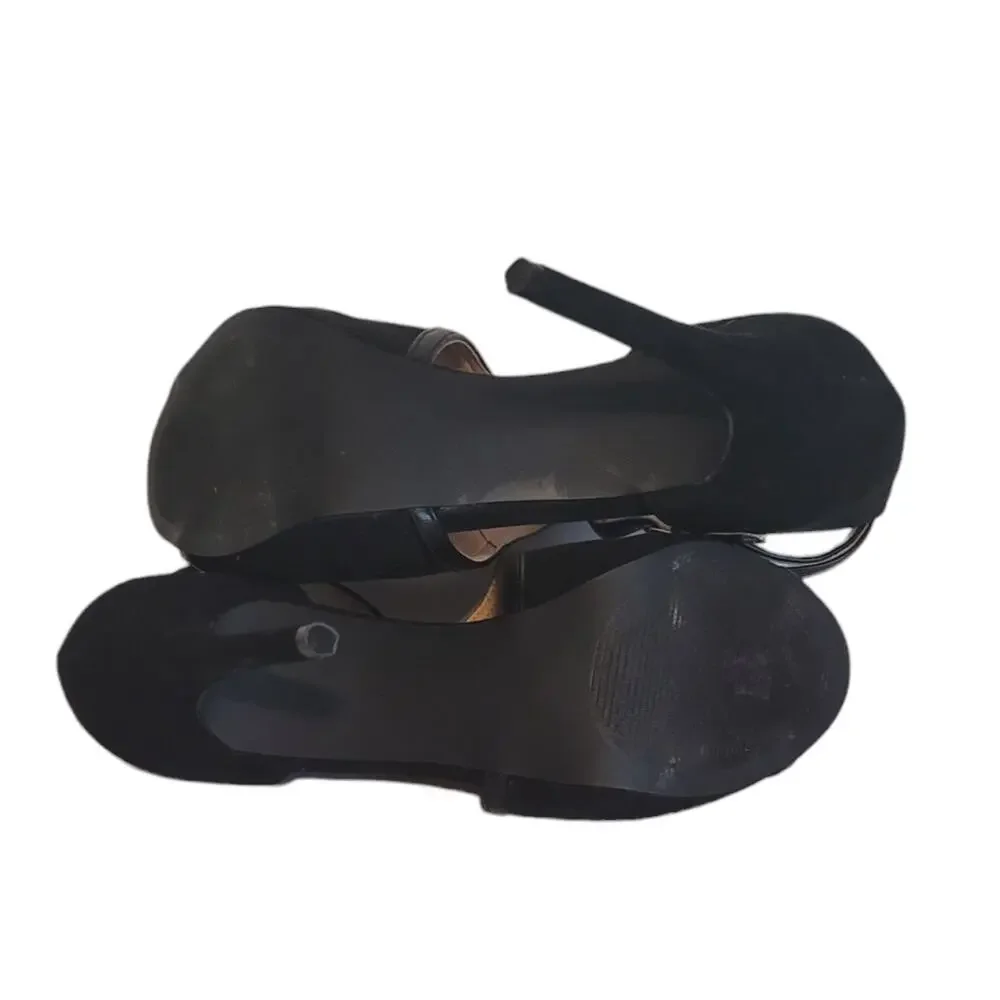 Penny Loves Kenny Women's Velvet Black Cross Strap Peep Toe Stiletto Heels Sz 6